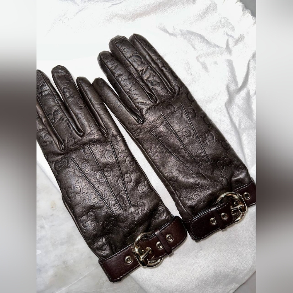 Gucci Monogram Leather Gloves (7 1/2 Size)